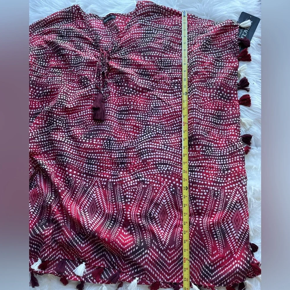 🆕 Miraclesuit Caftan Swimsuit Cover-up Women’s Tassles Cotton Red White Size S - Picture 8 of 9